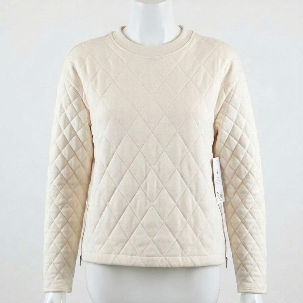 NWT Athleta White Quilted Rock Ridge Zip Sides Cream Pullover Sweater Size M